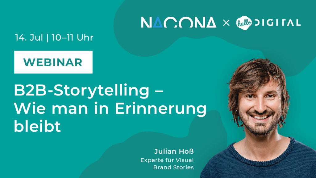 Titelbild Webinar B2B Storytelling mit Portrait von Julian Hoss