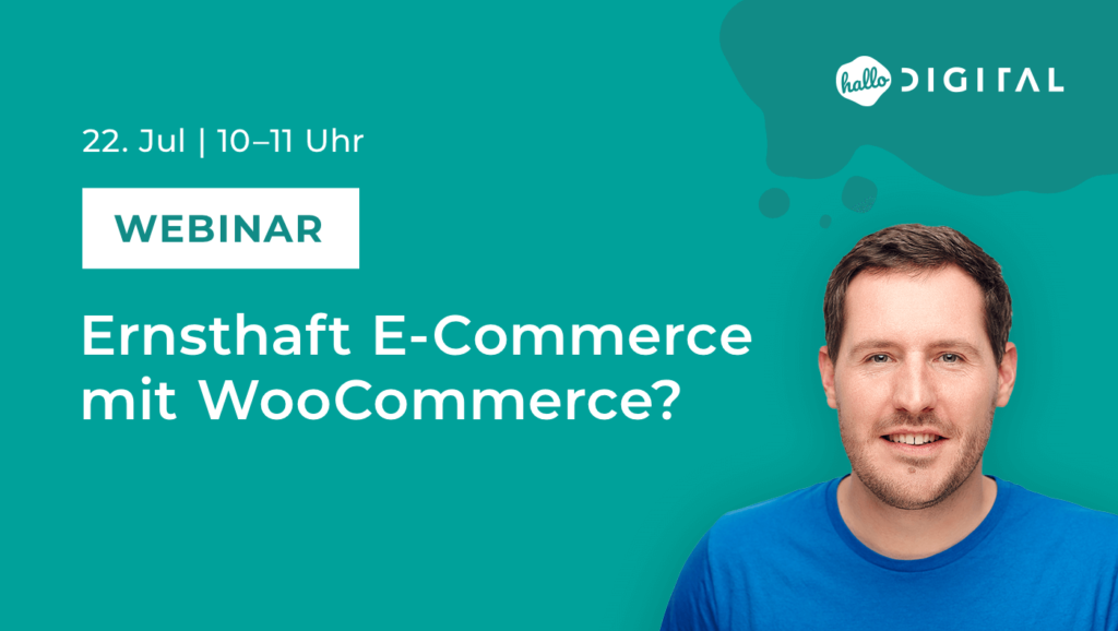Titelbild Webinar E-Commerce mit WooCommerce mit Portrait von Stephan Sperlin